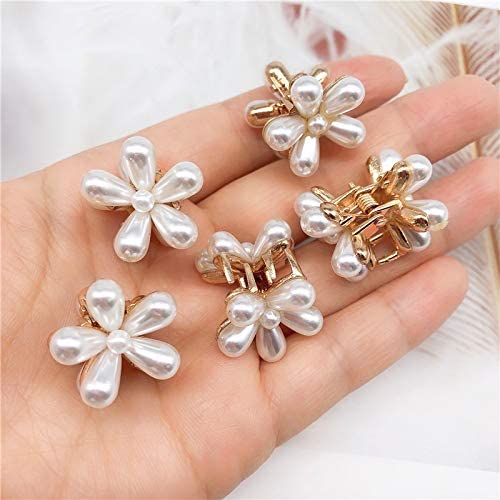 10 Pcs Small Pearl Hair Claw Clips Mini Pearl Claw Clips with Flower Design