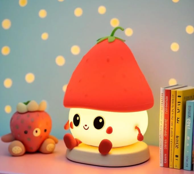 Red Strawberry Rechargeable Silicone Night Lamp - Cute LED Strawberry Lamp