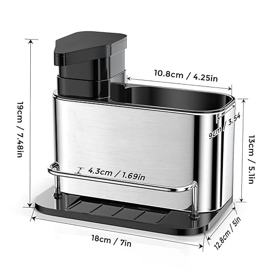 3 in 1 Kitchen Sink Caddy , Sponge Holder, Stainless Steel Kitchen , Sink Organizer , Soap Dispenser