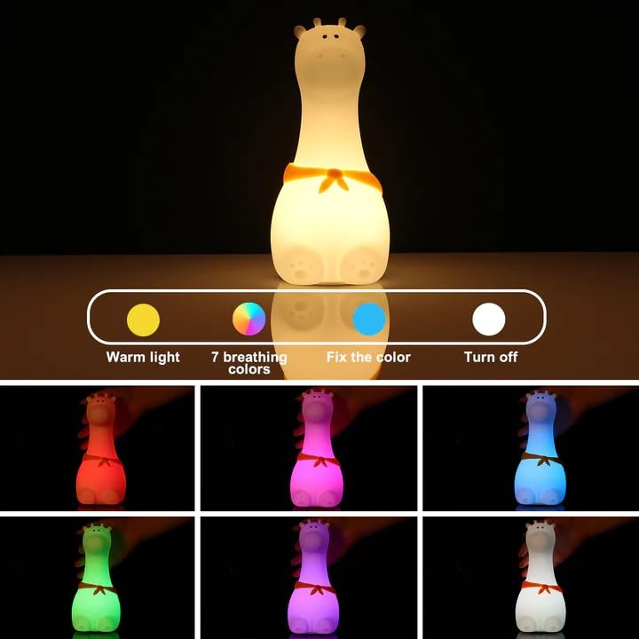 Giraffe Silicon Night Lamp 7 Color Mode-Yellow, Giraffe Animal