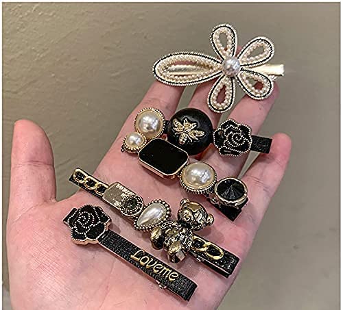 5 Pcs Black Bear Rose Pearls and Rhinestone Hair Clips