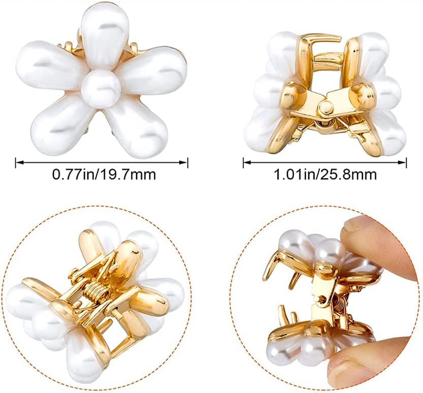 10 Pcs Small Pearl Hair Claw Clips Mini Pearl Claw Clips with Flower Design