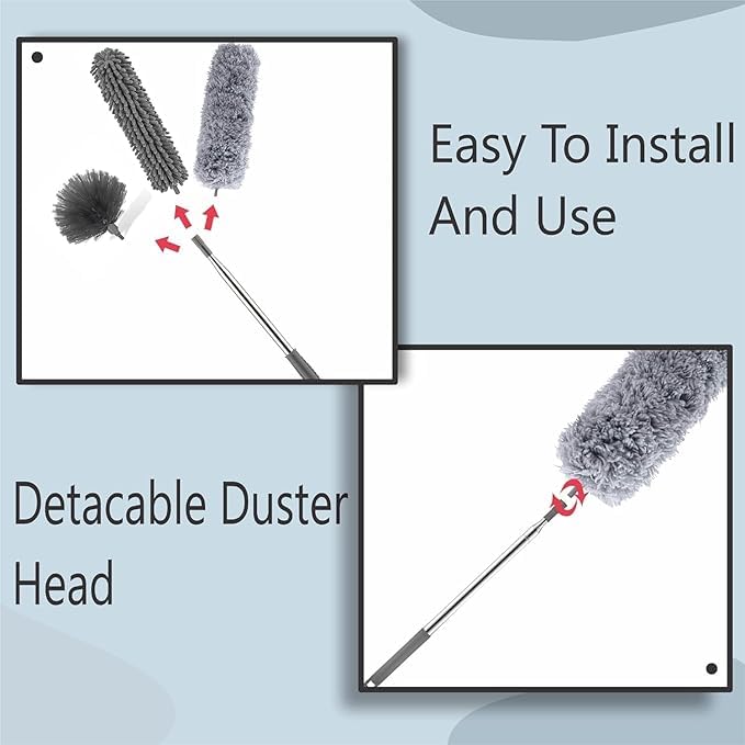 4 Pcs Microfiber Feather Duster Bendable Dusters with Long Extension Pole Ceiling Duster