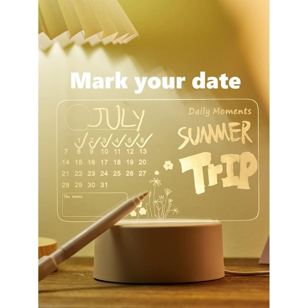 3D Calendar Acrylic Writing Board with LED Light Base