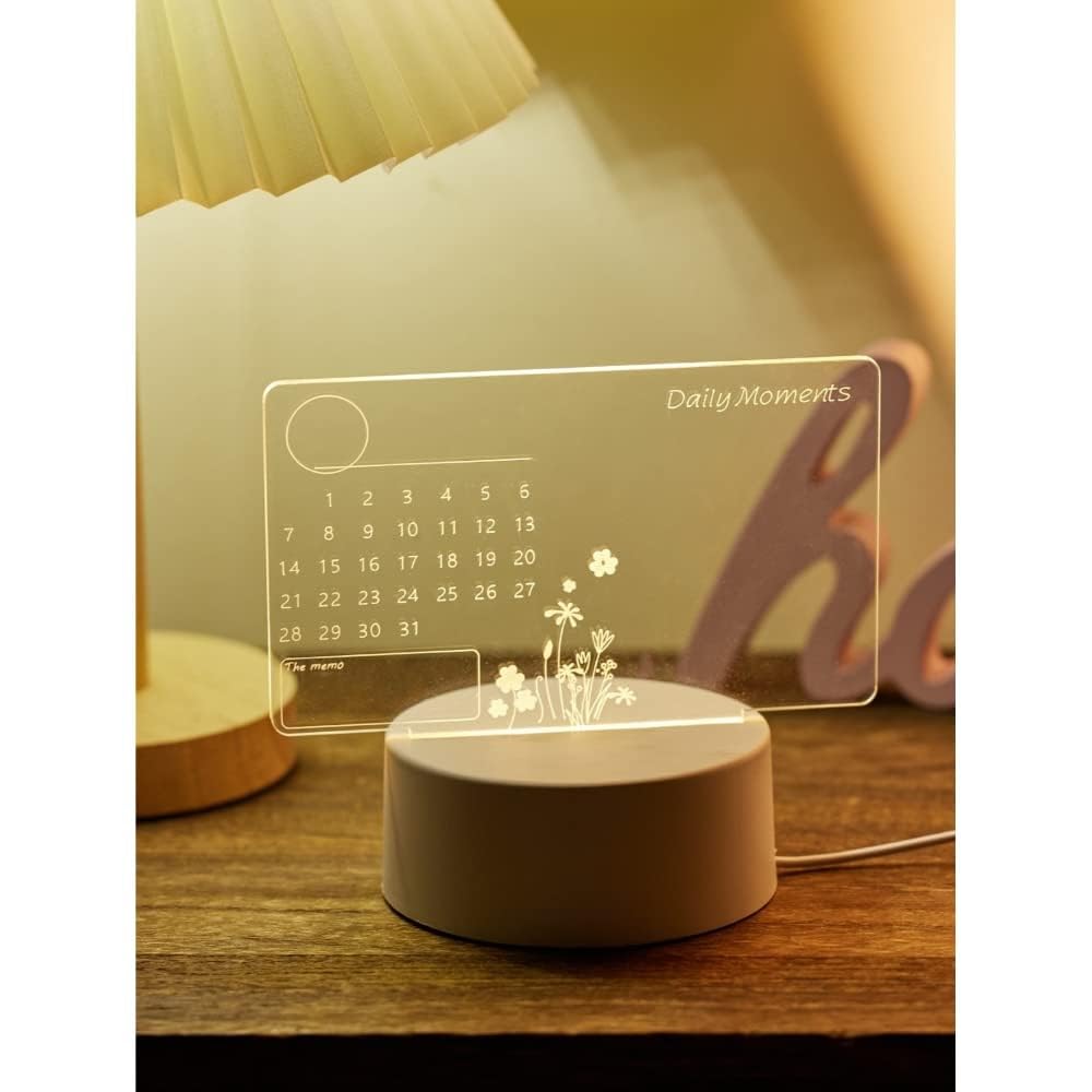3D Calendar Acrylic Writing Board with LED Light Base