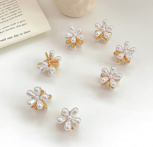 10 Pcs Small Pearl Hair Claw Clips Mini Pearl Claw Clips with Flower Design
