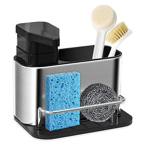 3 in 1 Kitchen Sink Caddy , Sponge Holder, Stainless Steel Kitchen , Sink Organizer , Soap Dispenser