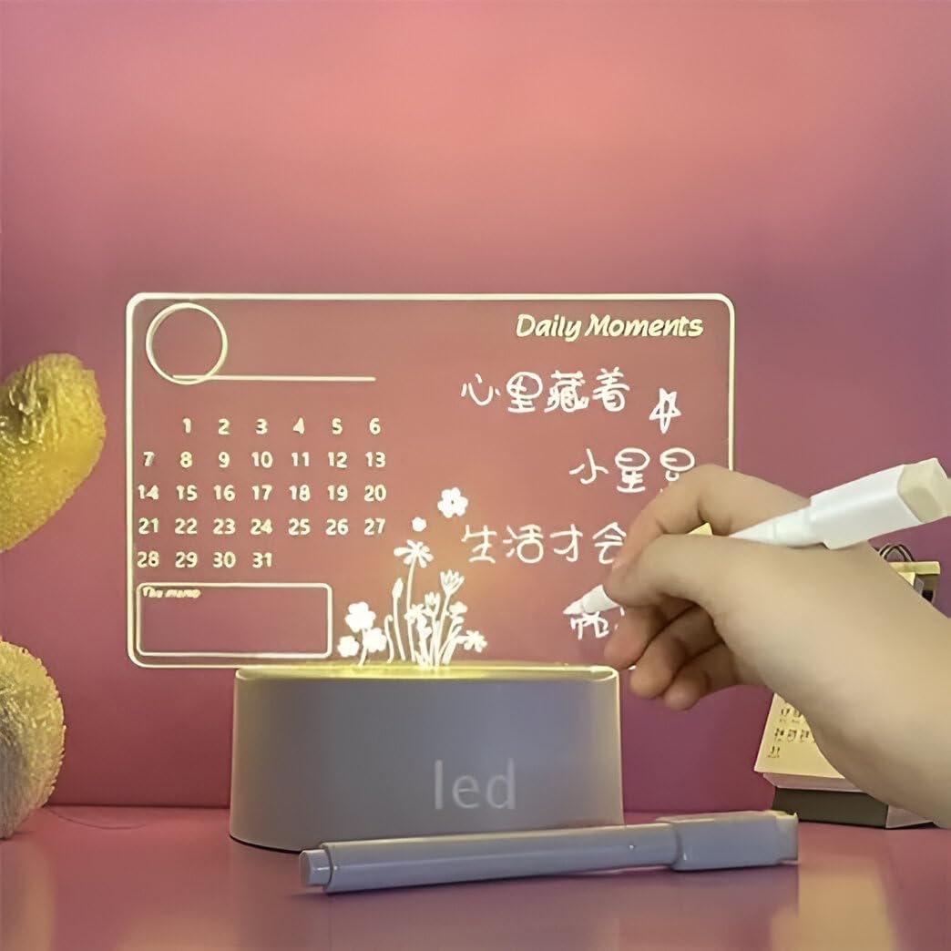 3D Calendar Acrylic Writing Board with LED Light Base