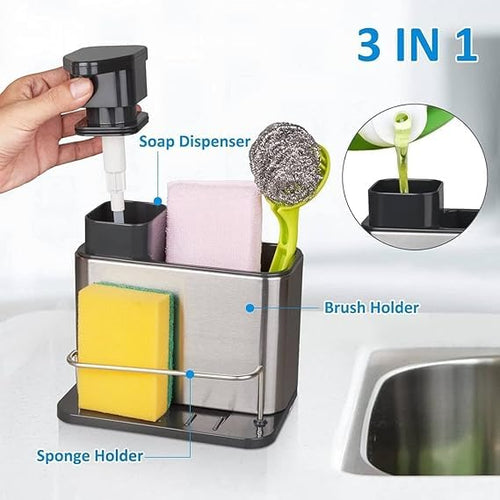 3 in 1 Kitchen Sink Caddy , Sponge Holder, Stainless Steel Kitchen , Sink Organizer , Soap Dispenser