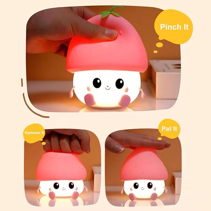 Red Strawberry Rechargeable Silicone Night Lamp - Cute LED Strawberry Lamp