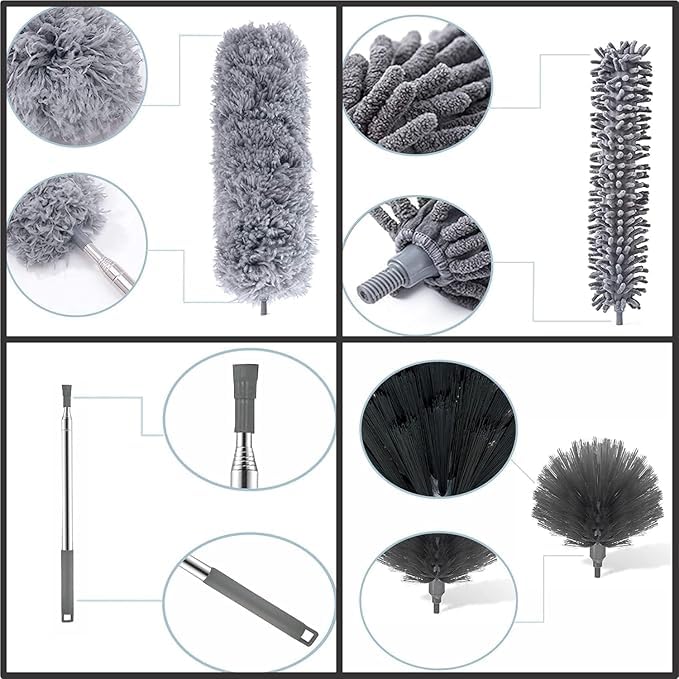 4 Pcs Microfiber Feather Duster Bendable Dusters with Long Extension Pole Ceiling Duster