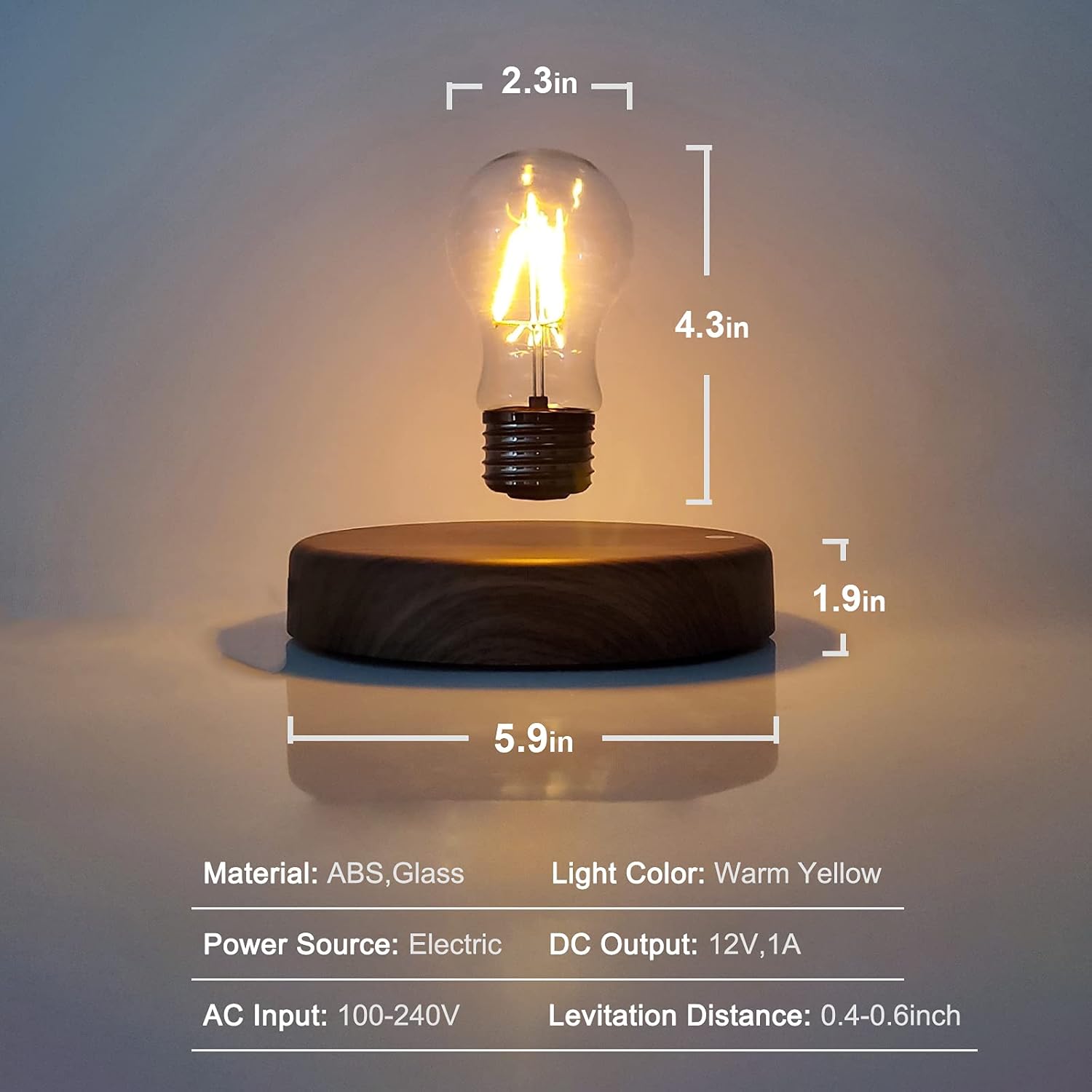 Wood Magnetic Floating LED Bulb Lamp - Automatic Rotating Desk Light