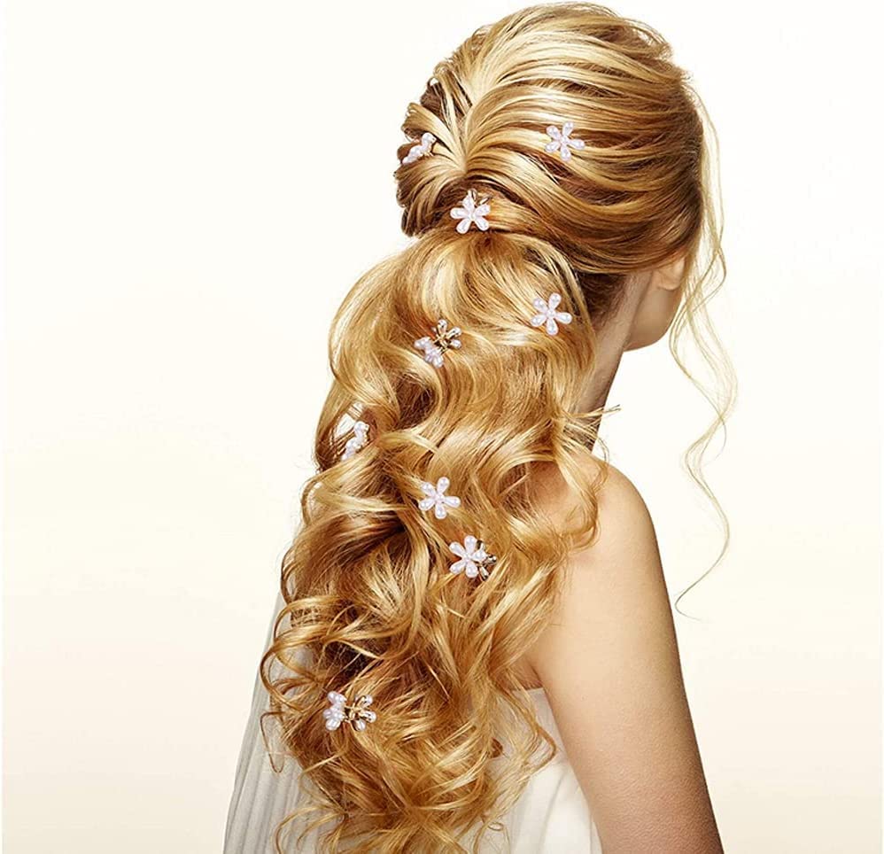 10 Pcs Small Pearl Hair Claw Clips Mini Pearl Claw Clips with Flower Design