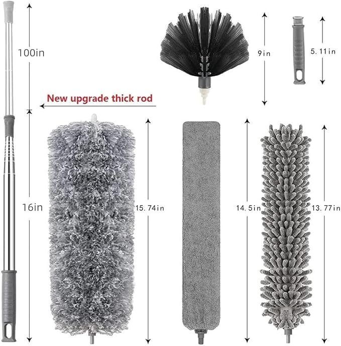 4 Pcs Microfiber Feather Duster Bendable Dusters with Long Extension Pole Ceiling Duster