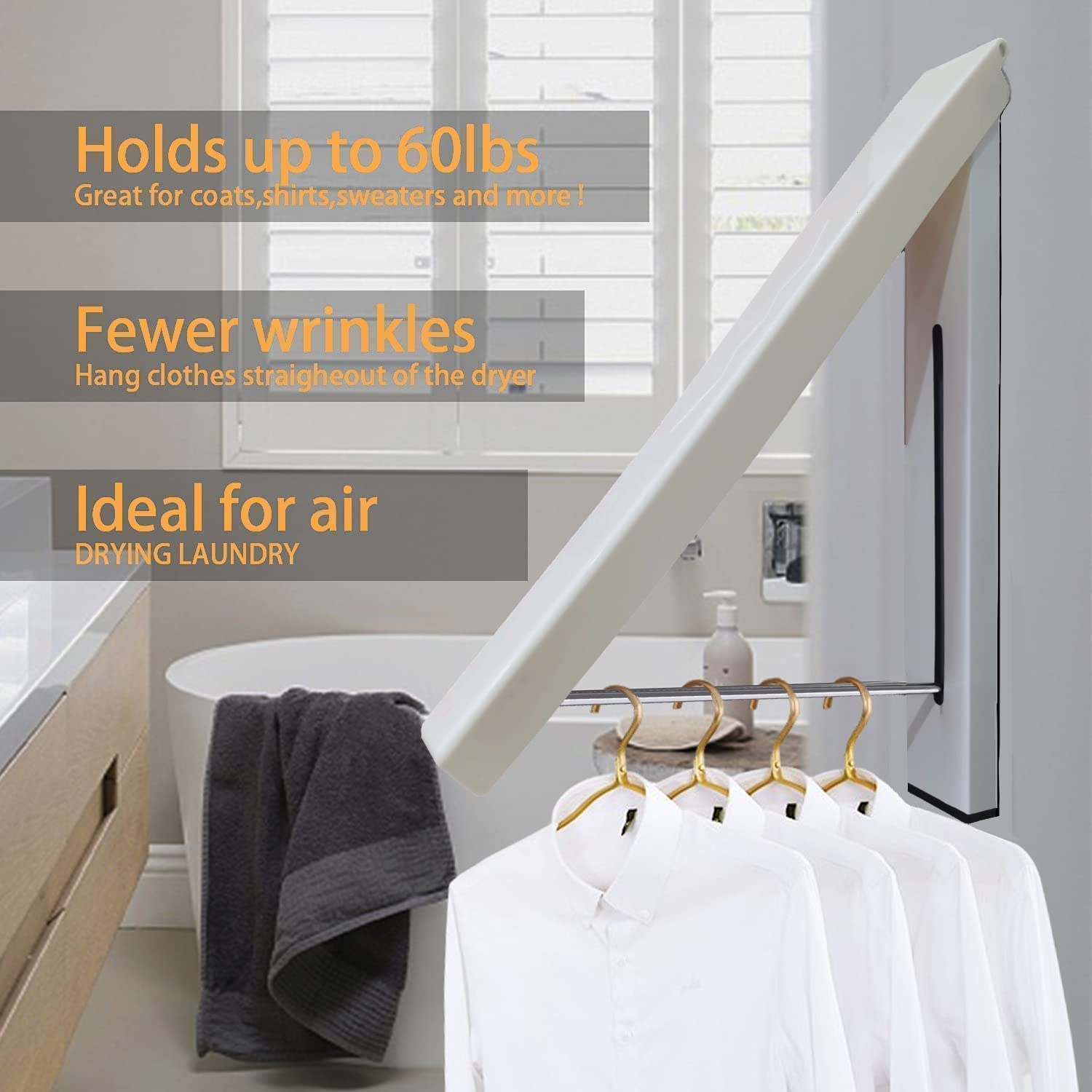 Stainless Steel Wall Mounted Cloth Hanger/Hanging Organizer Rack, 1 Count