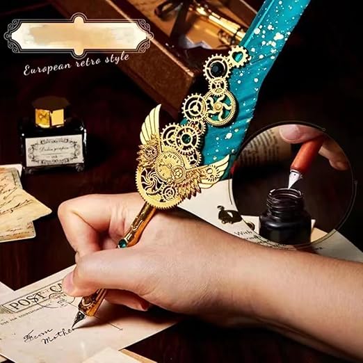 Feather Pen , Ink Set, Vintage Calligraphy Set for Signature & Art [ Multicolour]