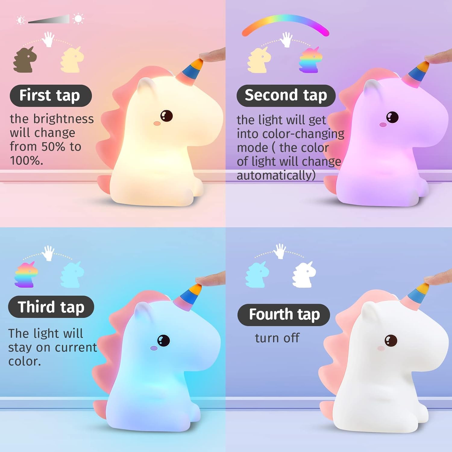 Cute Unicorn Night Light Rechargeable LED Silicone Lamp