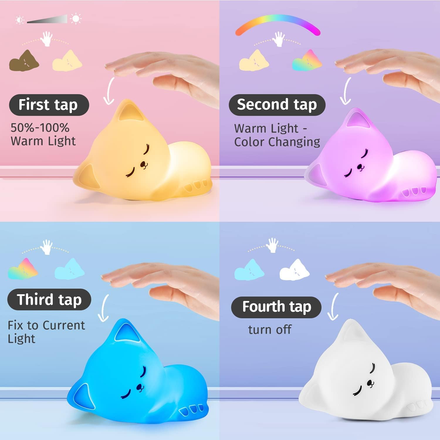 Kitty Silicone Lamp, 7 Colors, Rechargeable