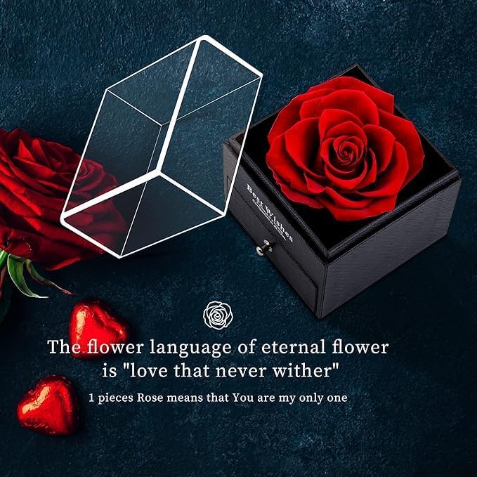 Artificial Preserved Red Rose, Eternal Rose & Heart Necklace Eternal Rose Flowers Gift
