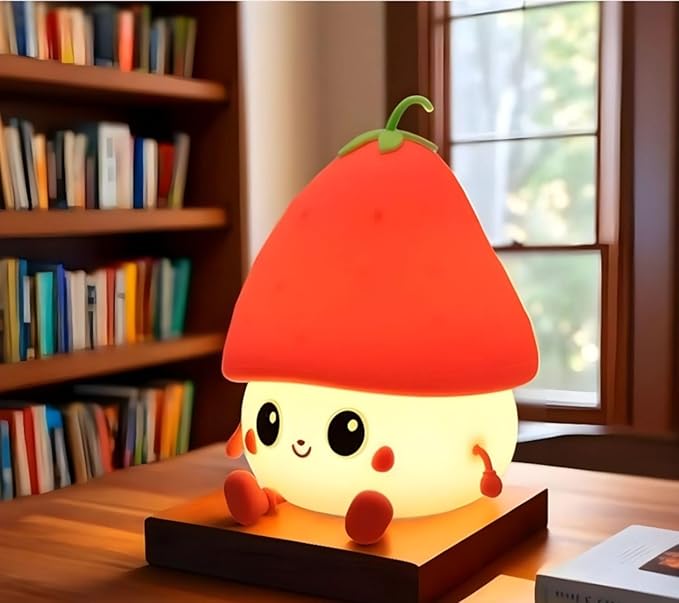 Red Strawberry Rechargeable Silicone Night Lamp - Cute LED Strawberry Lamp