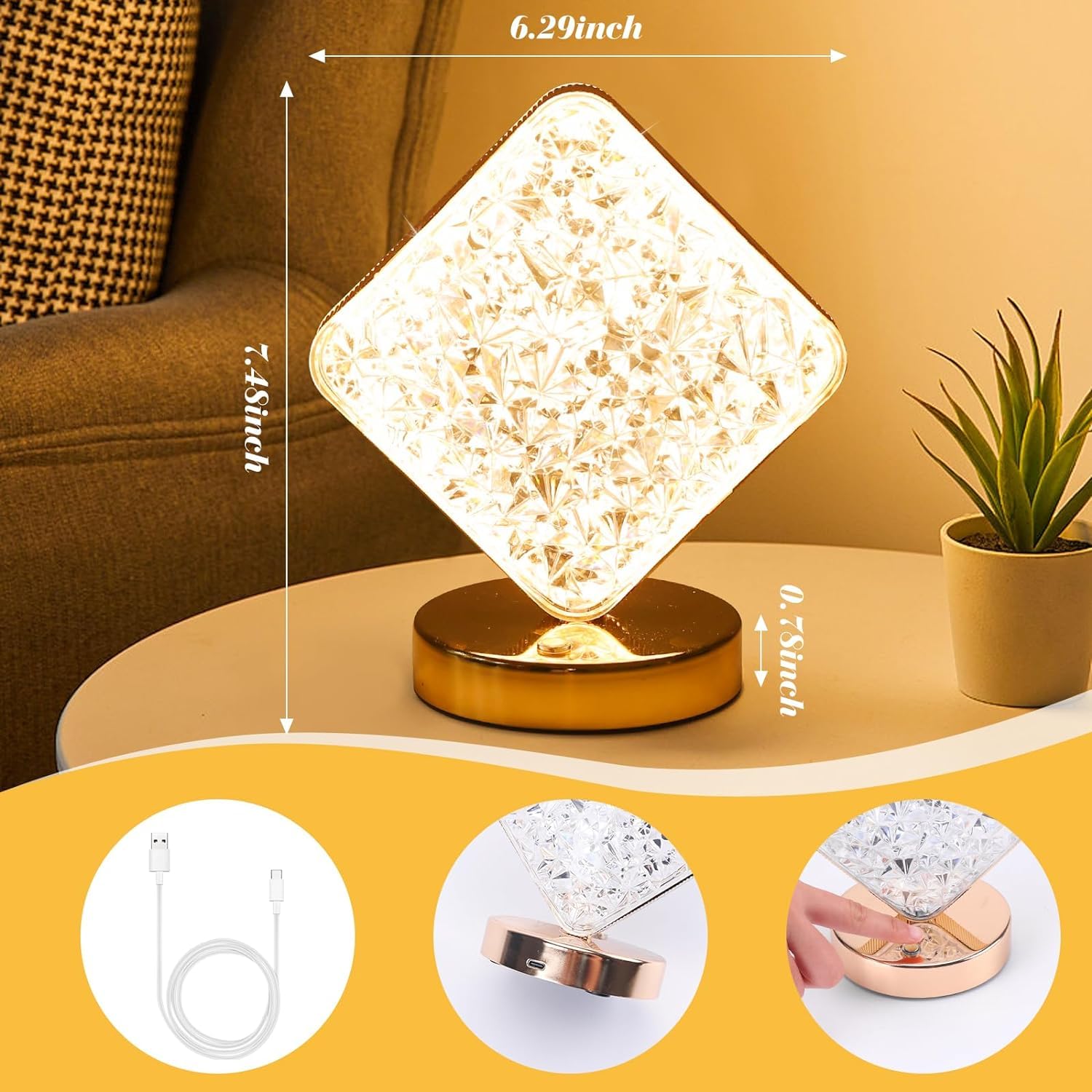 Square Shape Crystal Lamp – Classy, Chic & Lamp; Crystal Clear