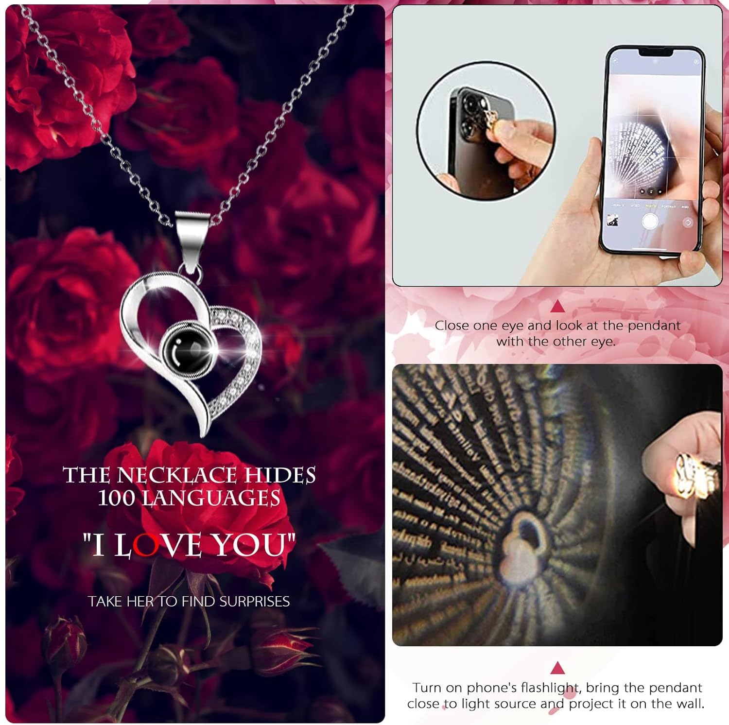 Artificial Preserved Red Rose, Eternal Rose & Heart Necklace Eternal Rose Flowers Gift