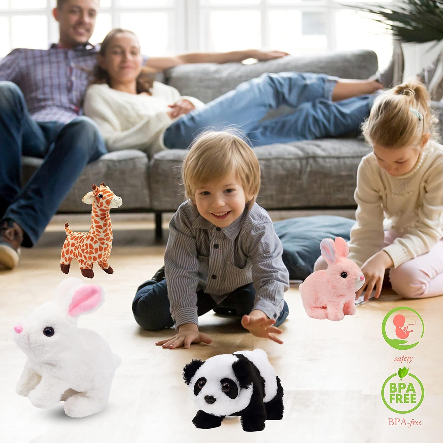 A Rabbit Interactive Electronic Pet Plush Bunny Toy with Sounds and Movements Animated Walking