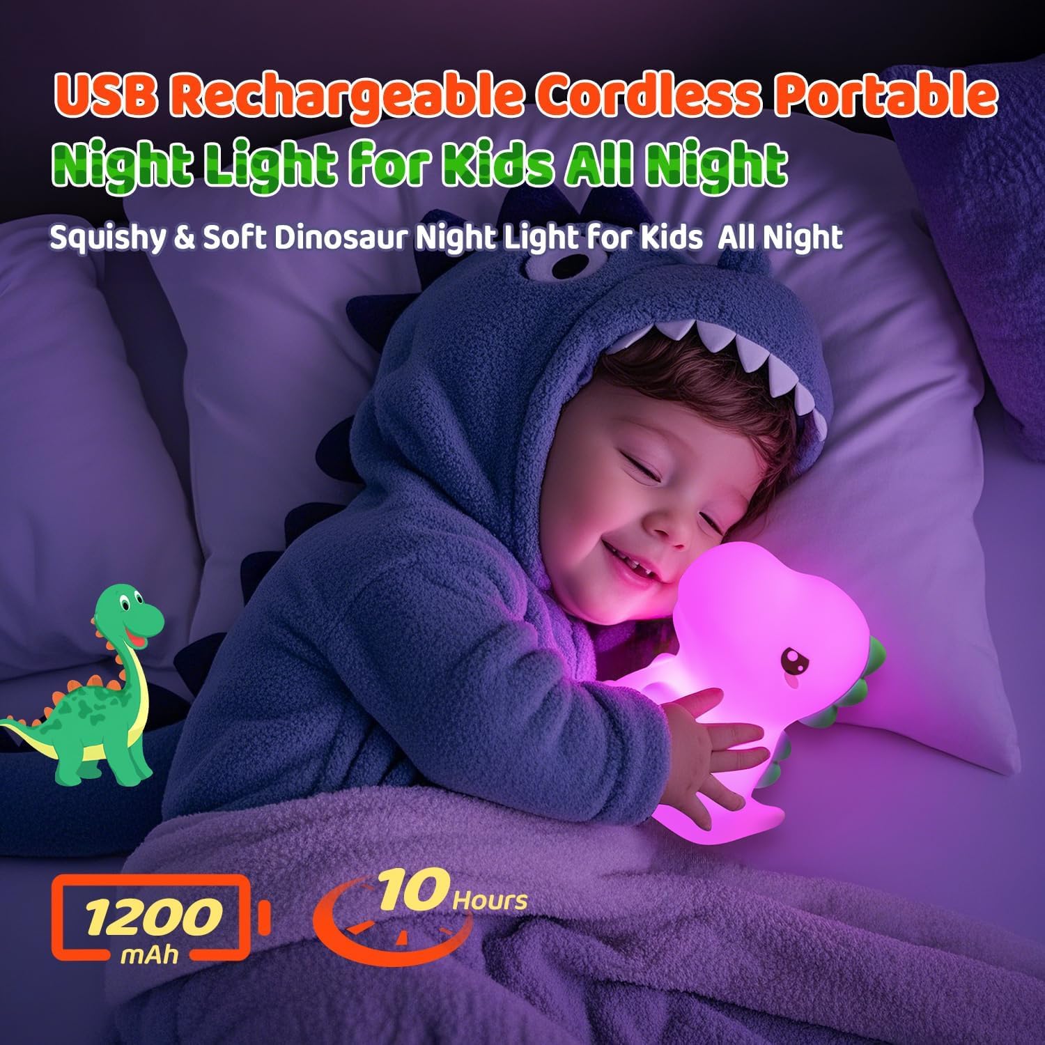 Dino Rechargeable Silicone Night Lamp - Dinosaur Night Lamp,
