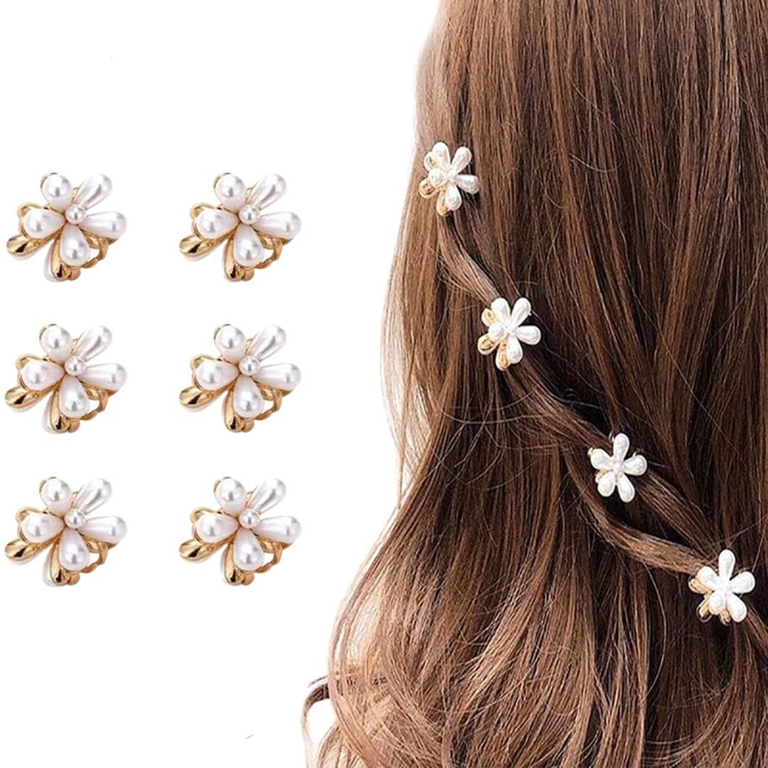 10 Pcs Small Pearl Hair Claw Clips Mini Pearl Claw Clips with Flower Design
