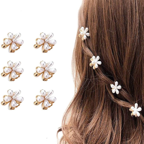 10 Pcs Small Pearl Hair Claw Clips Mini Pearl Claw Clips with Flower Design