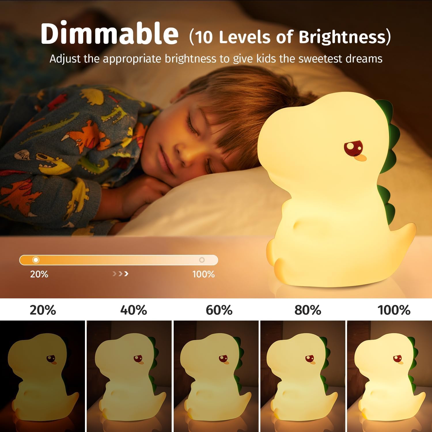 Dino Rechargeable Silicone Night Lamp - Dinosaur Night Lamp,