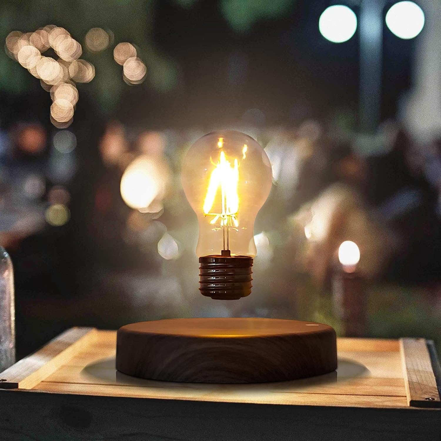 Wood Magnetic Floating LED Bulb Lamp - Automatic Rotating Desk Light