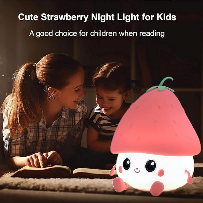 Red Strawberry Rechargeable Silicone Night Lamp - Cute LED Strawberry Lamp