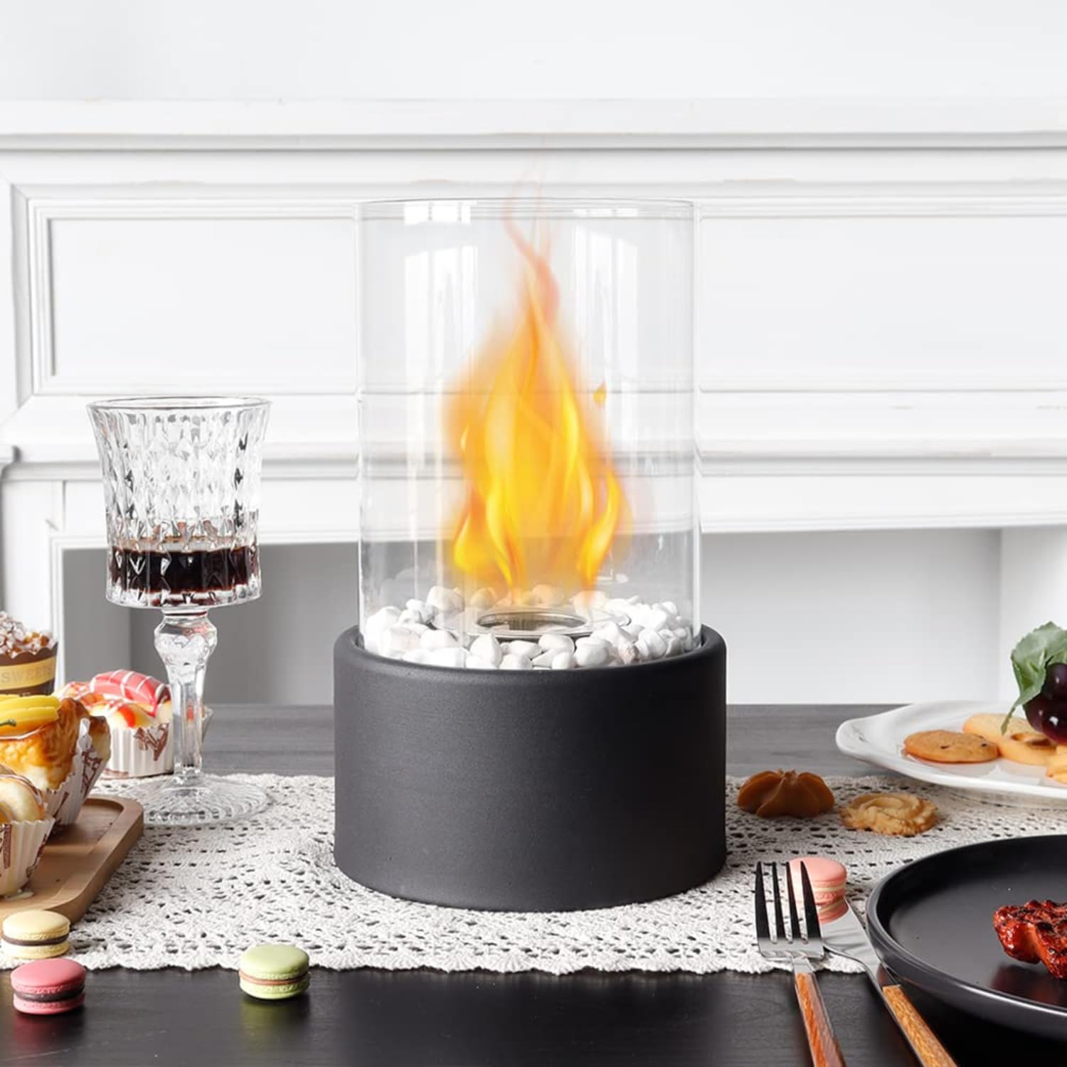 Tabletop Fire Pit, Indoor & Outdoor Portable Fireplace (Round)