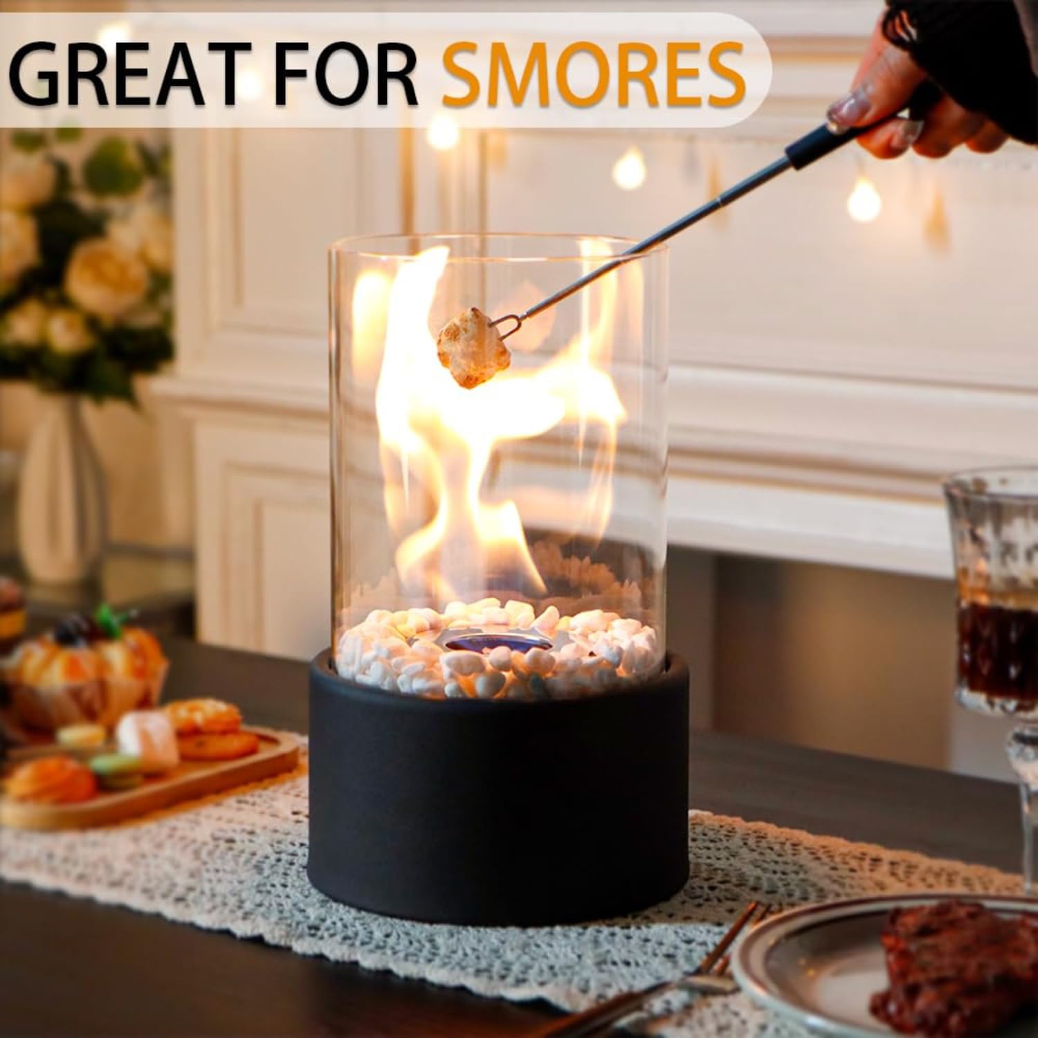 Tabletop Fire Pit, Indoor & Outdoor Portable Fireplace (Round)