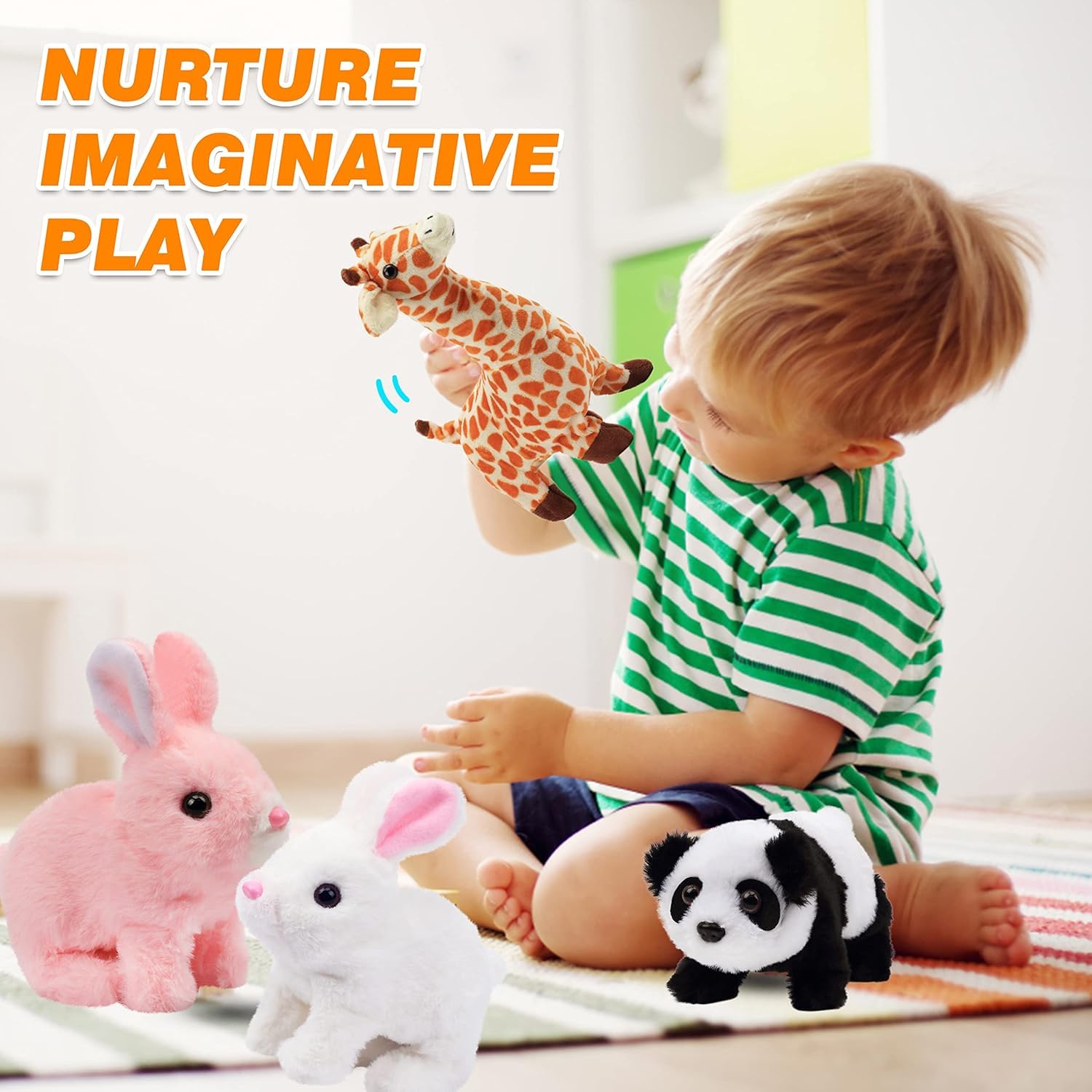 A Rabbit Interactive Electronic Pet Plush Bunny Toy with Sounds and Movements Animated Walking
