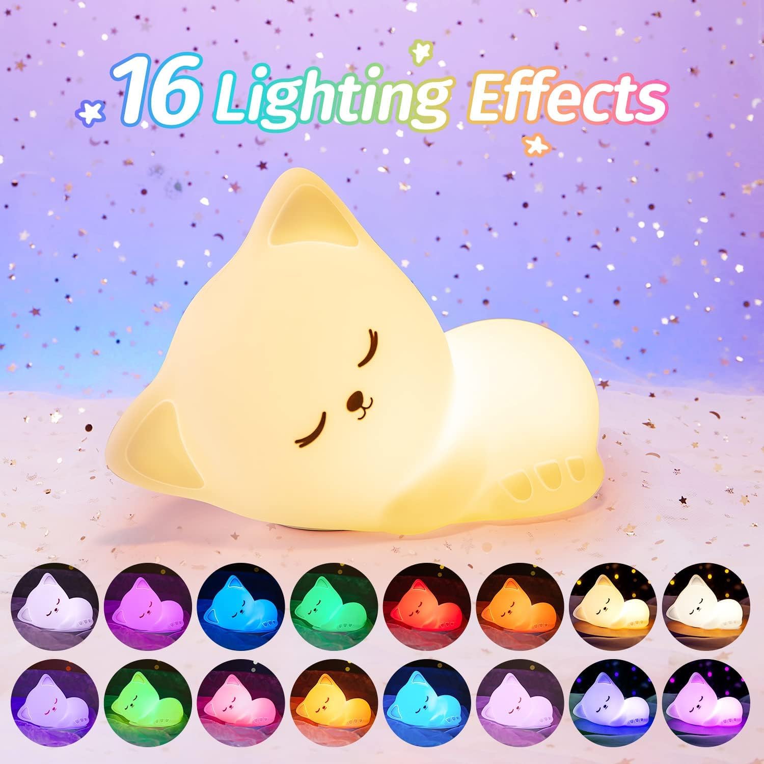 Kitty Silicone Lamp, 7 Colors, Rechargeable
