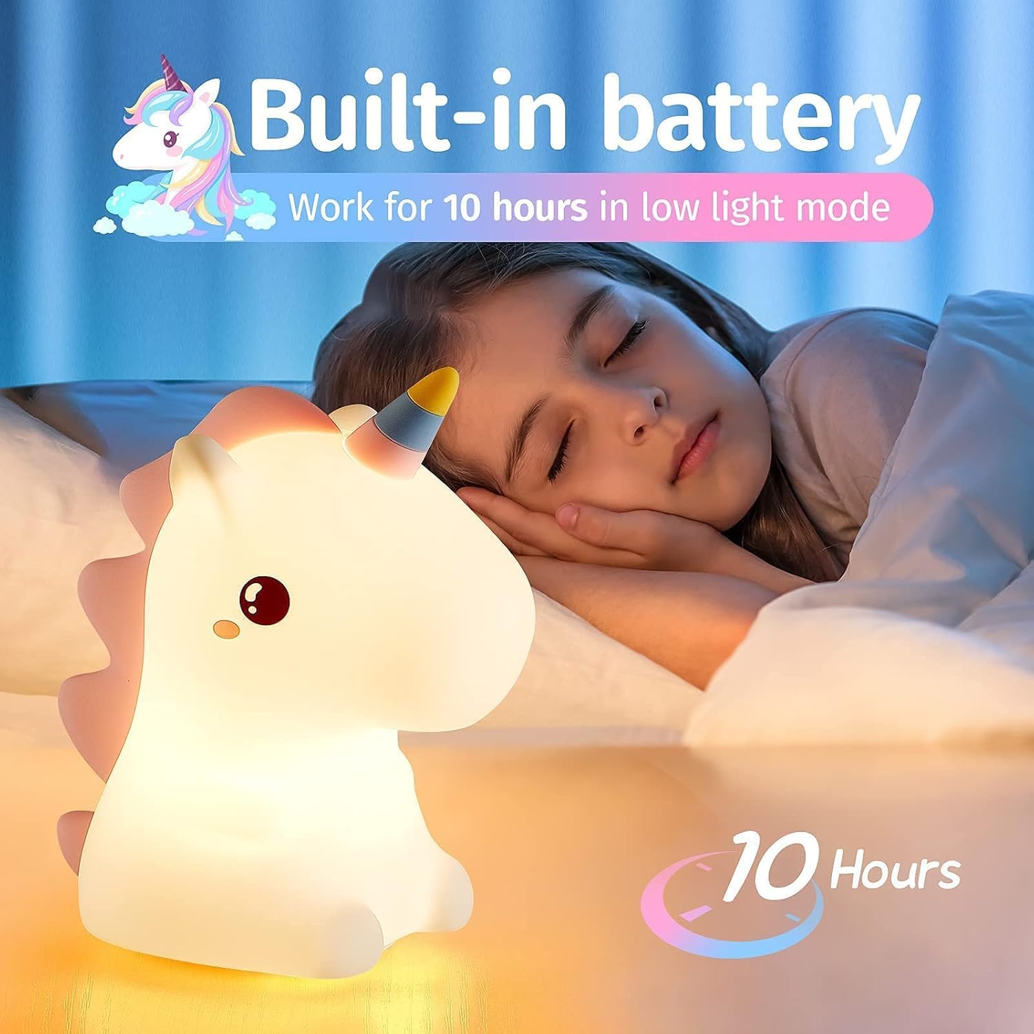 Cute Unicorn Night Light Rechargeable LED Silicone Lamp