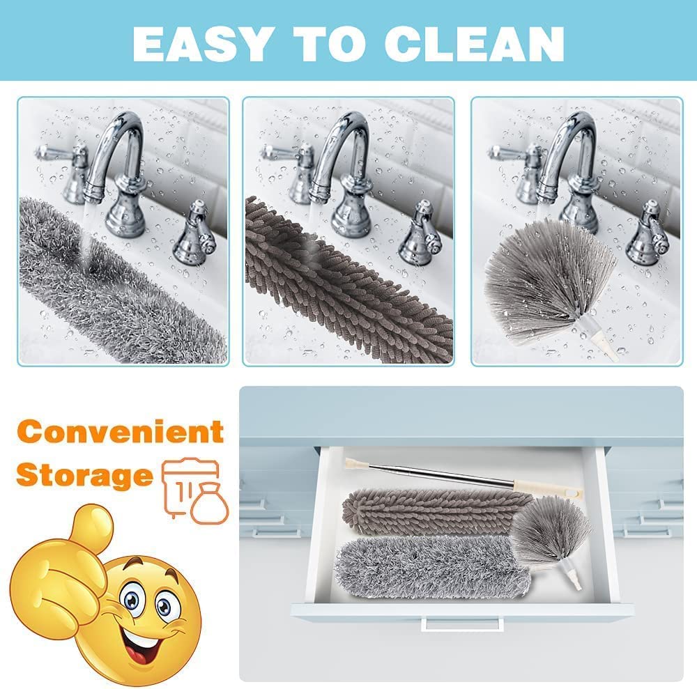 4 Pcs Microfiber Feather Duster Bendable Dusters with Long Extension Pole Ceiling Duster