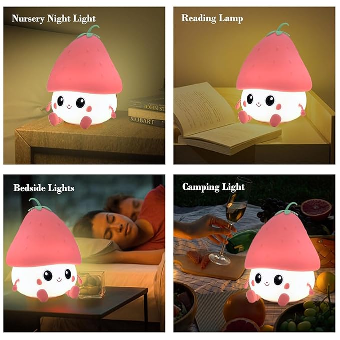 Red Strawberry Rechargeable Silicone Night Lamp - Cute LED Strawberry Lamp