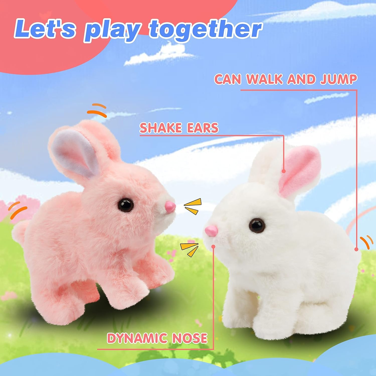 A Rabbit Interactive Electronic Pet Plush Bunny Toy with Sounds and Movements Animated Walking