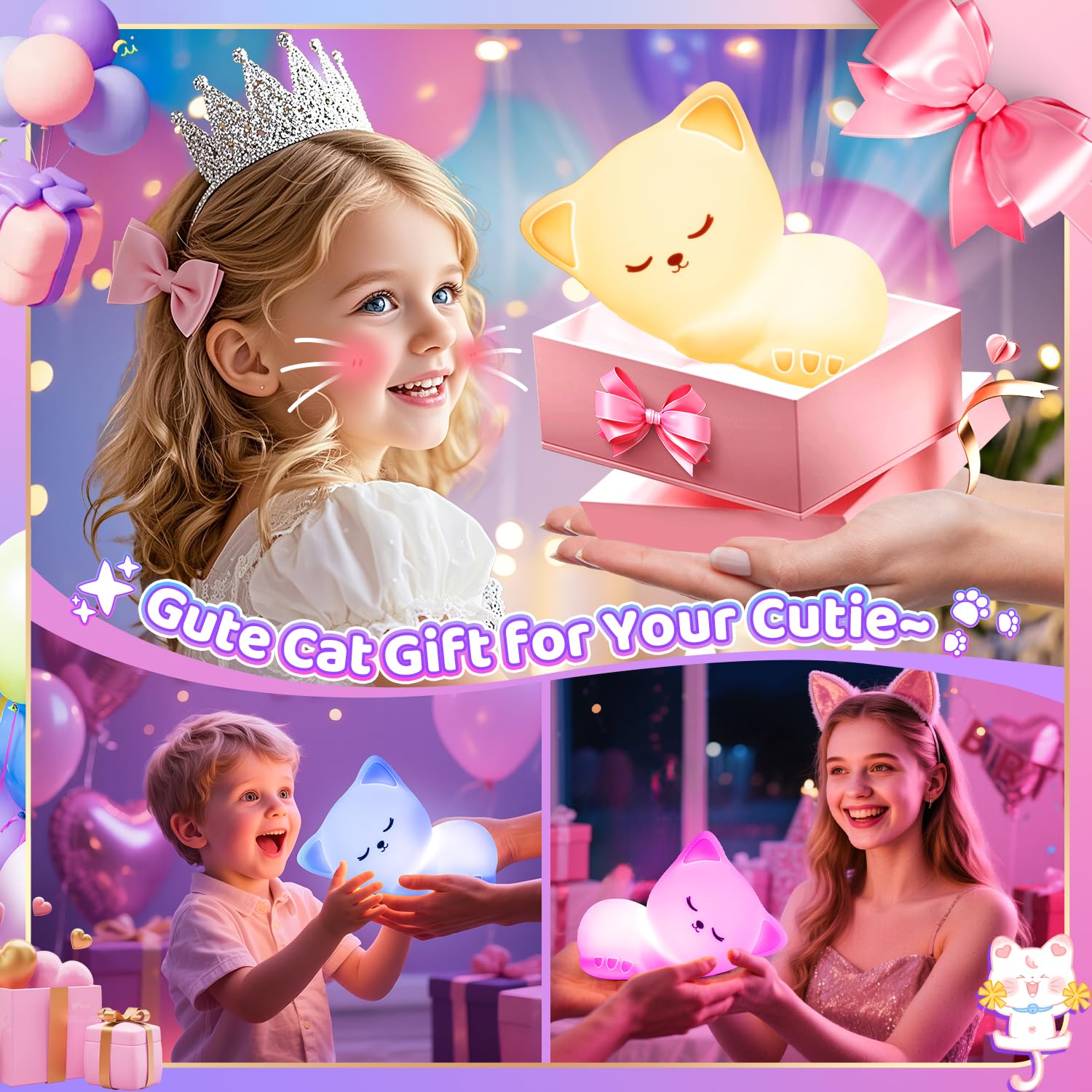 Kitty Silicone Lamp, 7 Colors, Rechargeable