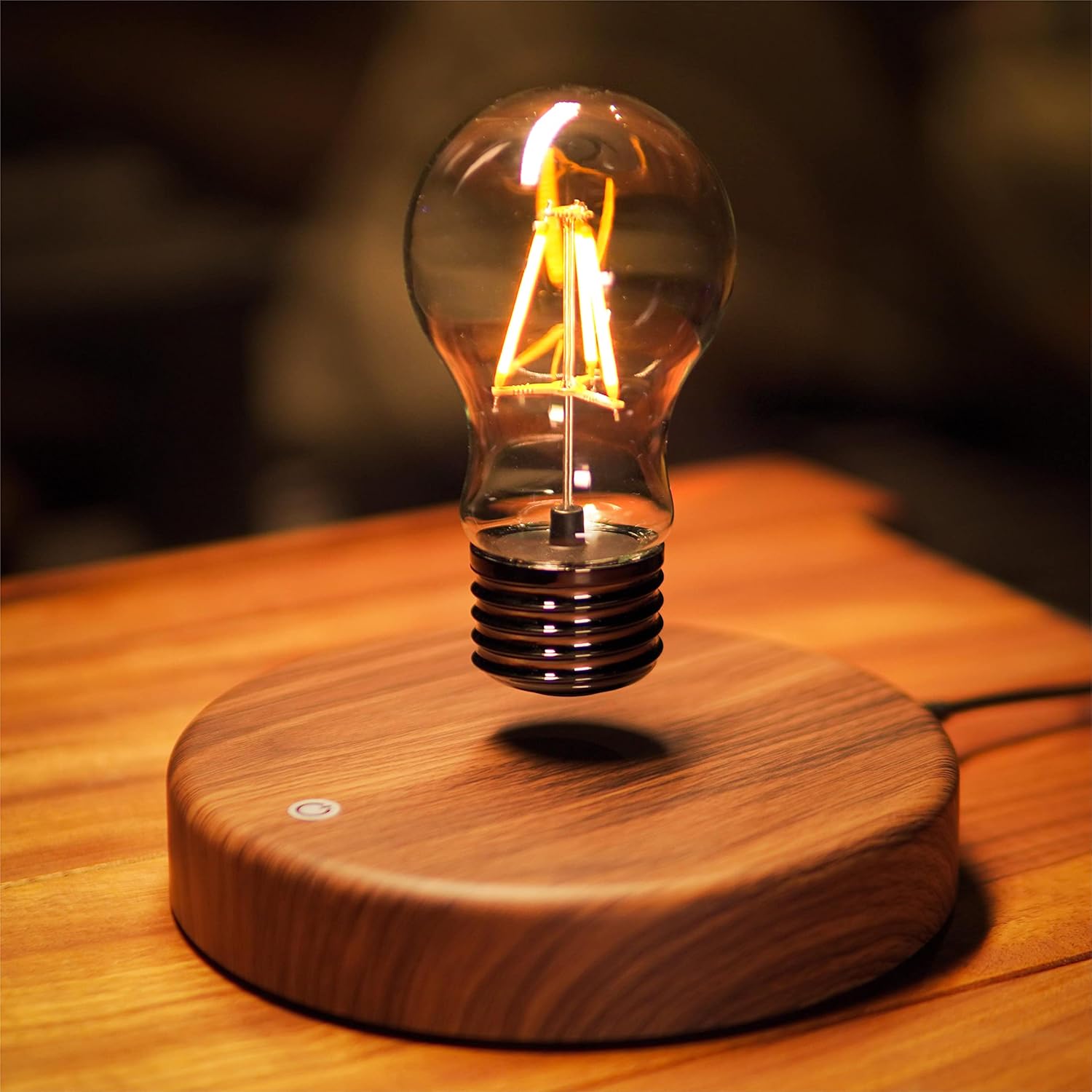 Wood Magnetic Floating LED Bulb Lamp - Automatic Rotating Desk Light