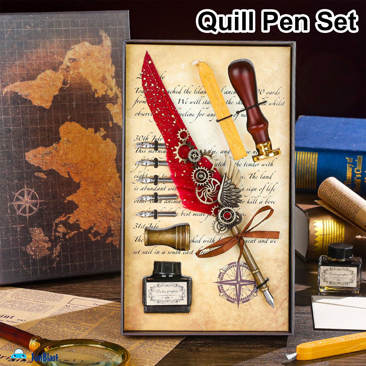 Feather Pen , Ink Set, Vintage Calligraphy Set for Signature & Art [ Multicolour]
