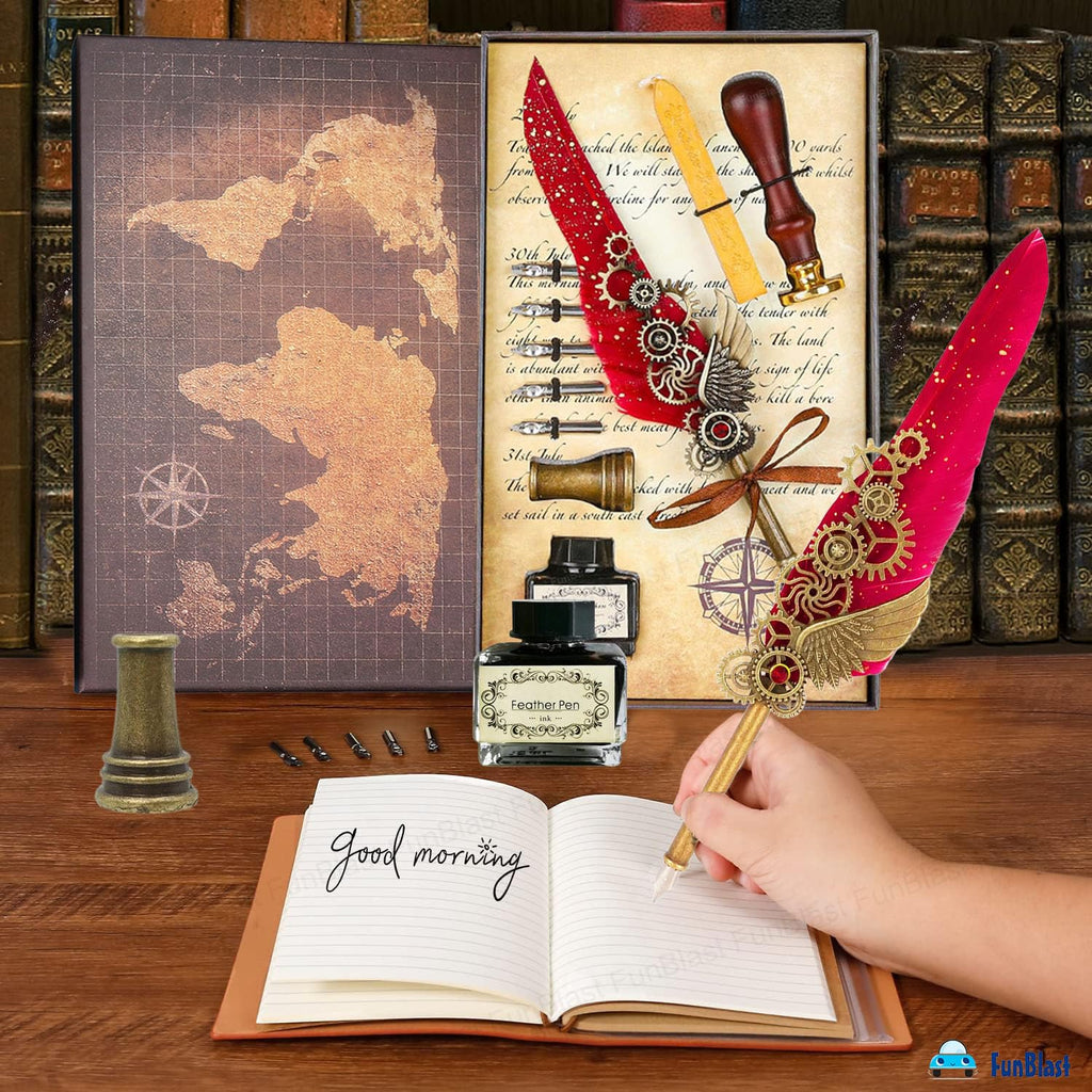 Feather Pen , Ink Set, Vintage Calligraphy Set for Signature & Art [ Multicolour]