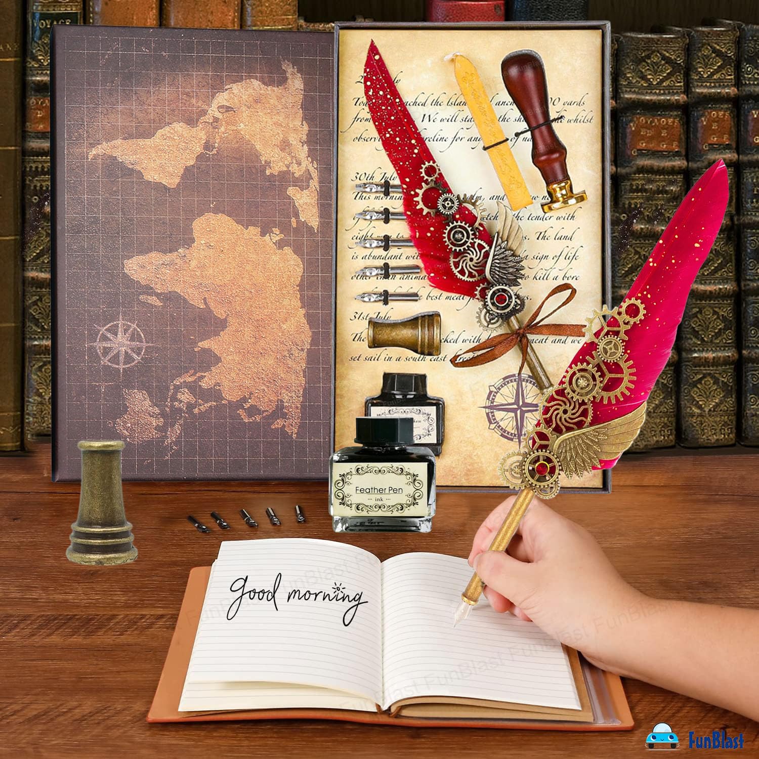 Feather Pen , Ink Set, Vintage Calligraphy Set for Signature & Art [ Multicolour]