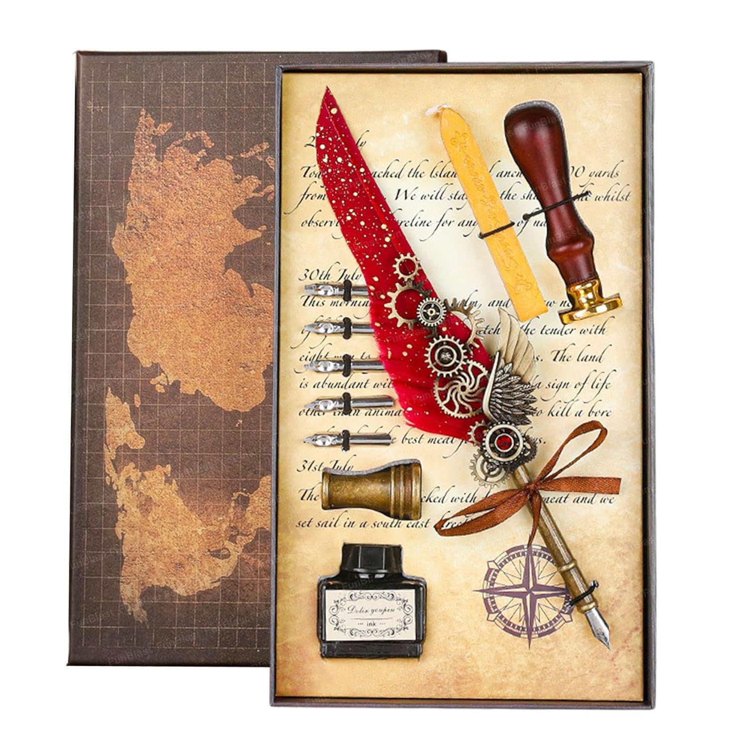 Feather Pen , Ink Set, Vintage Calligraphy Set for Signature & Art [ Multicolour]