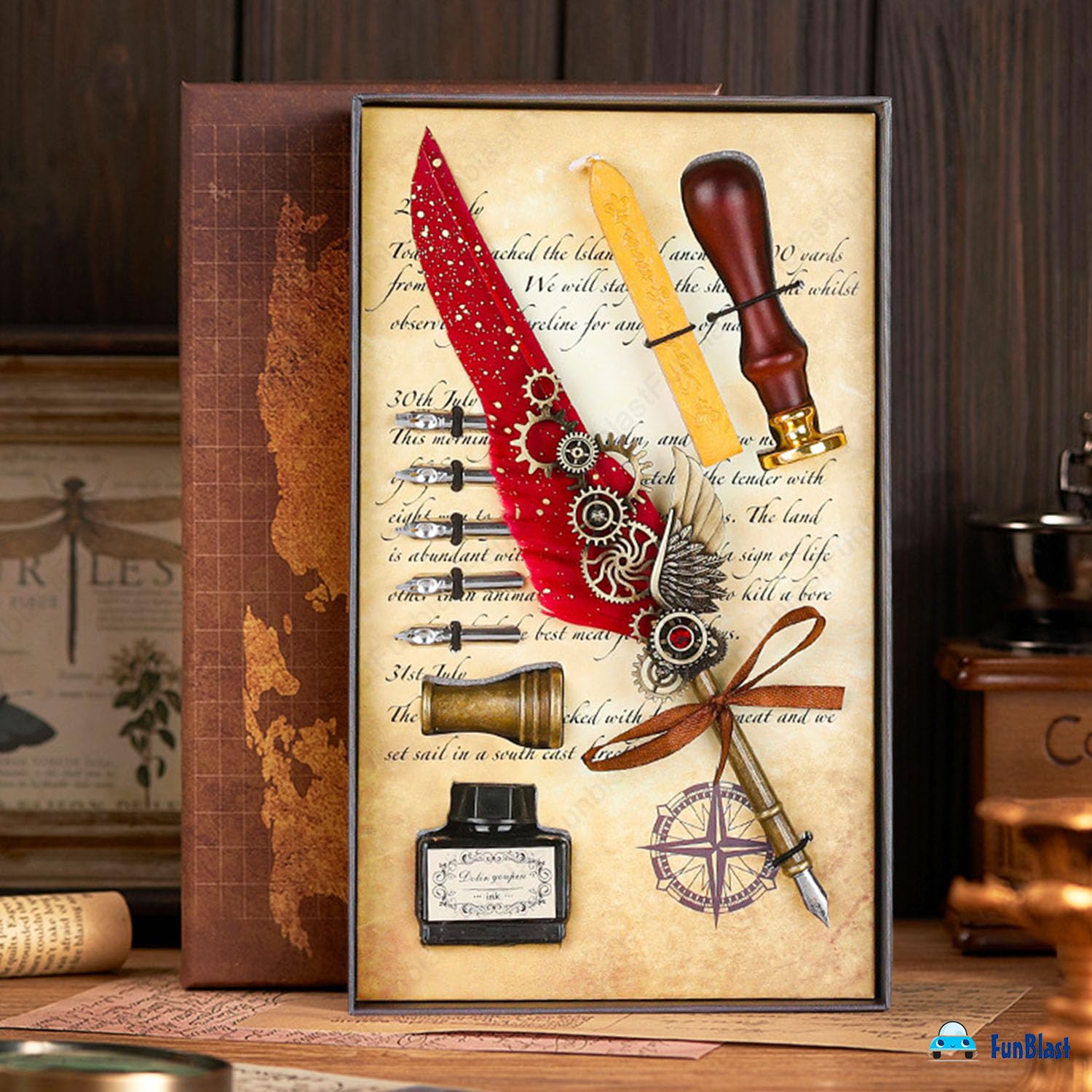 Feather Pen , Ink Set, Vintage Calligraphy Set for Signature & Art [ Multicolour]
