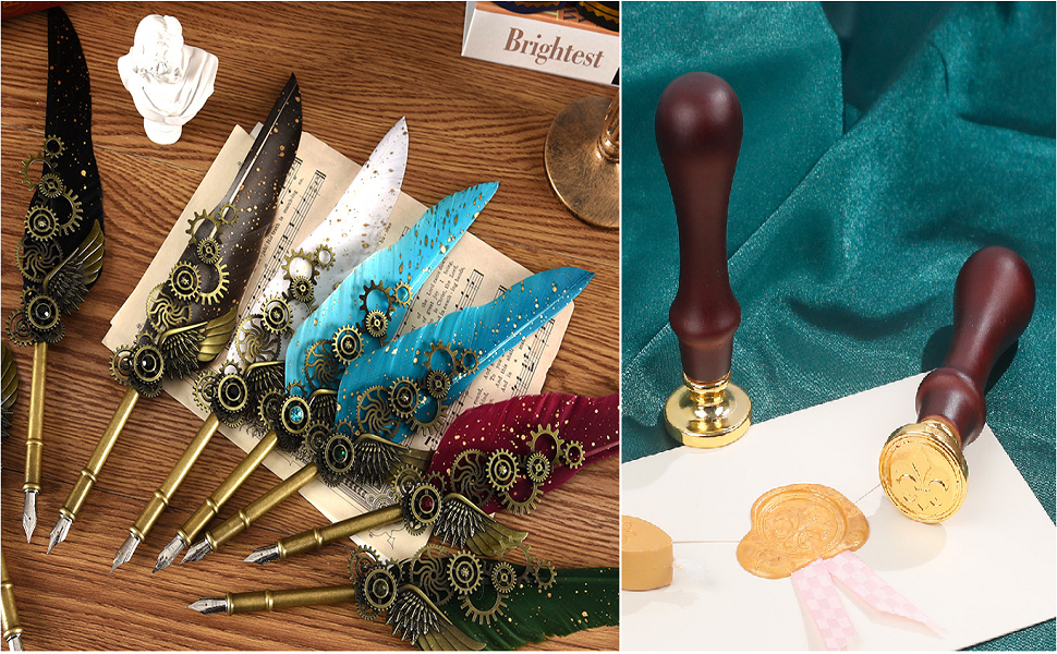 Feather Pen , Ink Set, Vintage Calligraphy Set for Signature & Art [ Multicolour]